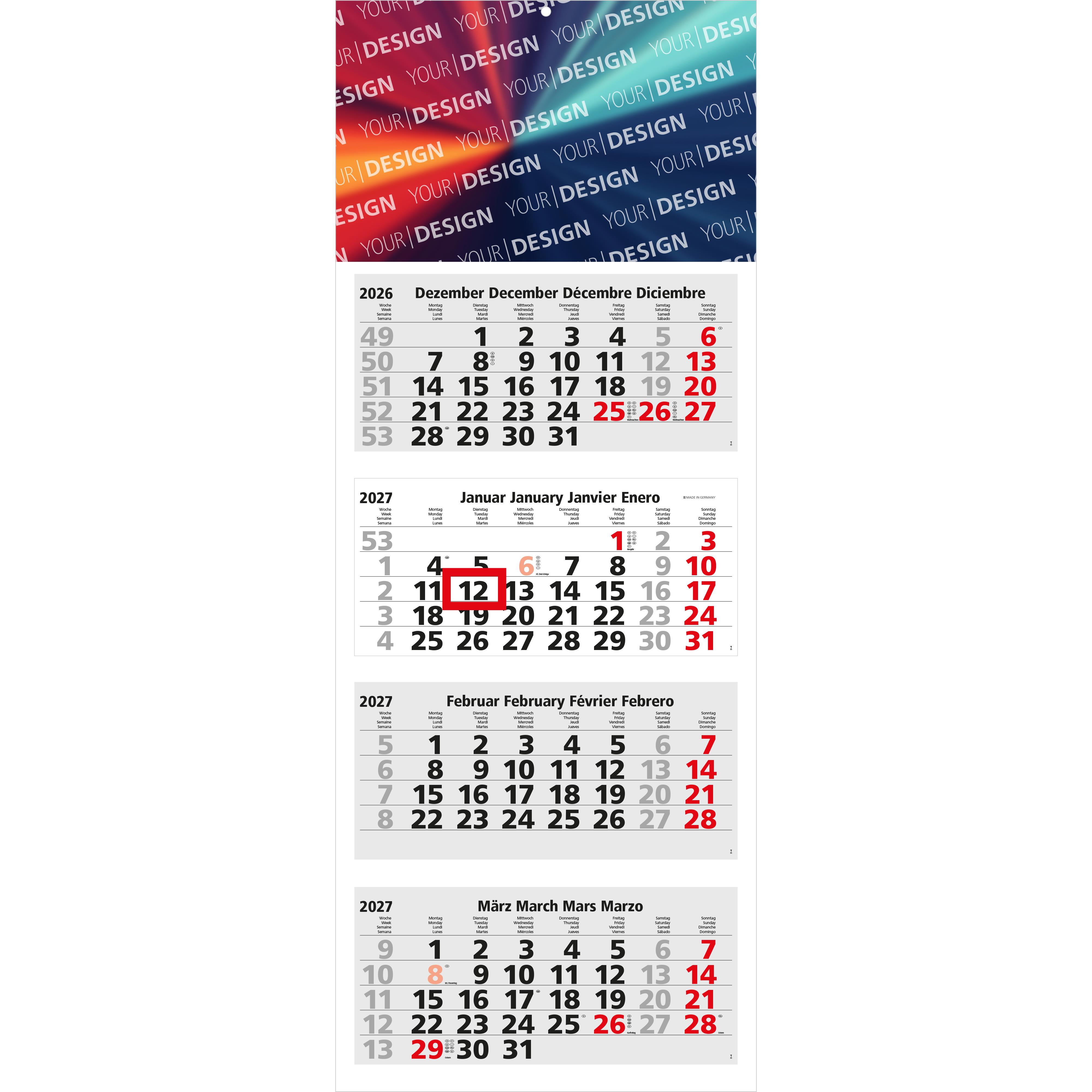 4-Monatskalender Mehrblock Forum Light 4 Werbung am
